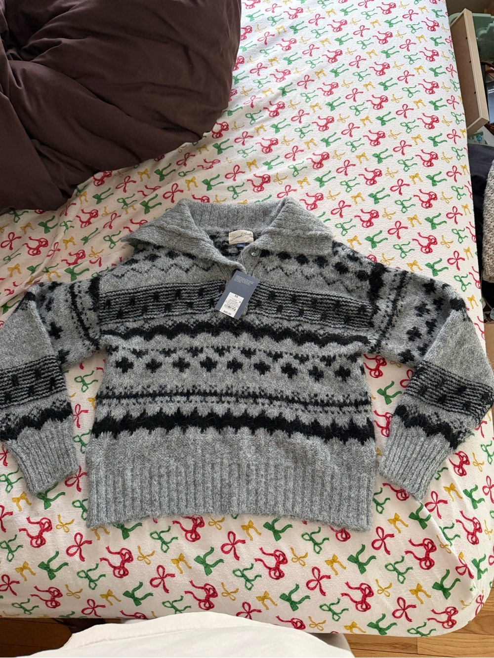Women's Grey Cowl-Neck Patterned Sweater